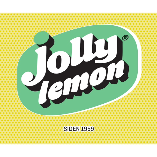 Frontetiket på Jolly Lemon. En forfriskende og læskende sodavand med smag af frisk lemon i en perfekt balance mellem sødme og syrlighed.