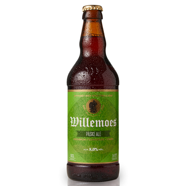 Willemoes Påske Ale fra Bryggeriet Vestfyen. En kraftig og fyldig overgæret ale med en aromatisk smag af blommer og rosiner, og et strejf af lakrids.