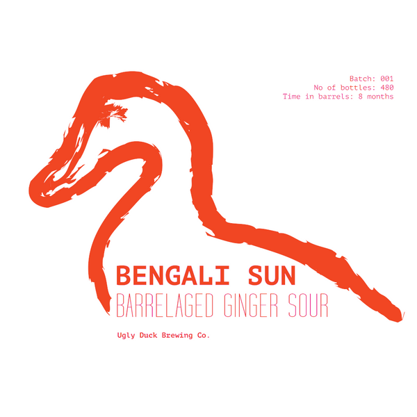 Frontetiket på Bengali Sun - Barrelaged Ginger Sour - Fra Ugly Duck Brewing Co. Fadlagret sour beer med bid af ingefær og citrus.